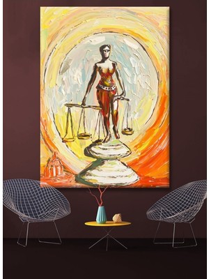 Yağlı Boya Görünümlü Boya Adalet Kadını Avukat,hukuk,terazi Hd Dijital Baskı Dikey Kanvas Tablo 412