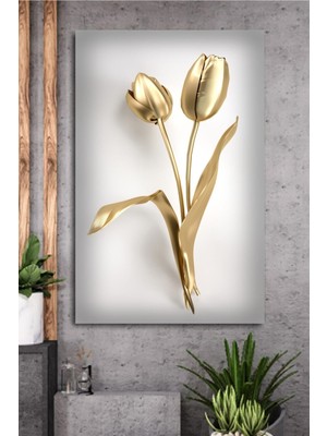 Dekoratif Altın Çiçekler Hd Dijital Baskı Dikey Kanvas Tablo Ofis Oturma Odası Yatak Odası Dekor