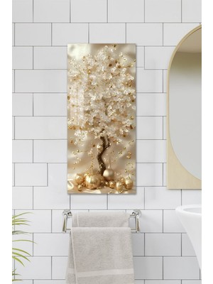 KutuTR Altın Çiçek Ağacı Temalı Temperli Cam Dik Tablo 30X60 cm Ebadında Uv Baskı - DCT033