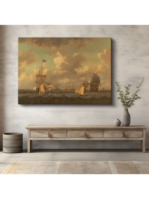 GülsenArt Willem Van De Velde Deniz Savaşı Tarihi Manzara Kanvas Tablo Duvar Tablosu Dekoratif Ressam Tablosu