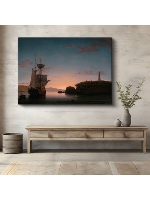 GülsenArt Fitz Henry Lane Gün Batımı Liman Manzarası Kanvas Tablo Duvar Tablosu Dekoratif Ressam Tablosu