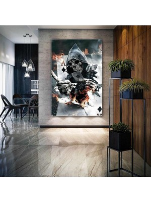 GülsenArt As Kartından Çıkan Iskelet Dikey Hd Baskı Kanvas Tablo Hobi Odası Genç Odası Dekoru