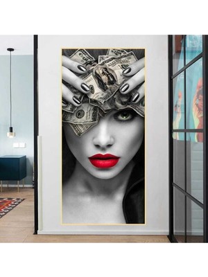 GülsenArt Dekoratif Red Lips Hd Dijital Baskı Dikey Kanvas Tablo Ofis Dekorasyonu