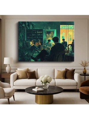 Midjourney Gece Toplantısı Dijital Sosyal Resmi Kanvas Tablo Duvar Tablosu Dekoratif Ressam Tablosu