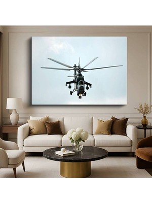 GülsenArt Mi-24 Hind Helikopter Havada Kanvas Tablo Askeri Hava Aracı Sovyet Tablo