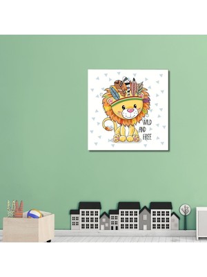 Dekoratif Hd Baskı Kare Kanvas Çocuk Odası Kızılderili Aslan Tablosu