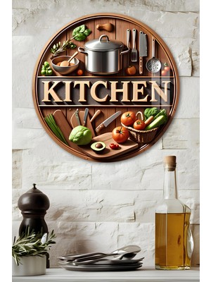 KutuTR 3D Görünümlü Temperli Cam Tablo – Kitchen Temalı Mutfak Duvar Süsü Uv Baskı 33X33 CM-CDS063