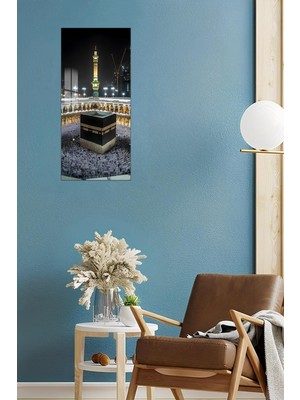 KutuTR Kâbe ve Mescid-I Haram Temalı Temperli Cam Dik Tablo 30X60 cm Uv Baskı - DCT060