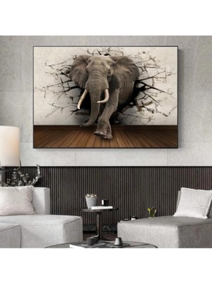 Dekoratif Elephant Hd Dijital Baskı Yatay Kanvas Tablo Işyeri Cafe Oturma Odası Dekoru