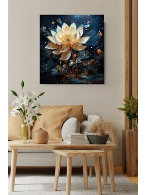 GülsenArt Özel Tasarım 3 Boyutlu Gold Çiçek Hd Kalite Hd Dijital Baskı Kare Kanvas Tablo Ofis Işyeri Ev Dekoru