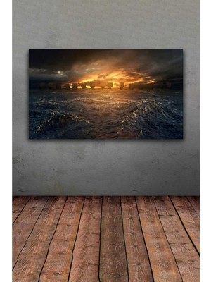 Viking Gemileri Gün Batımı Dekoratif Hd Dijital Yatay Baskı Kanvas Tablo