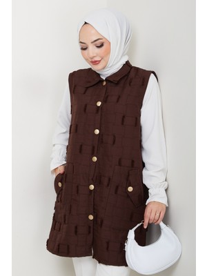 Pamuk Butik Kadın Saçaklı Giy Çık Kapitone Yelek -PMK490