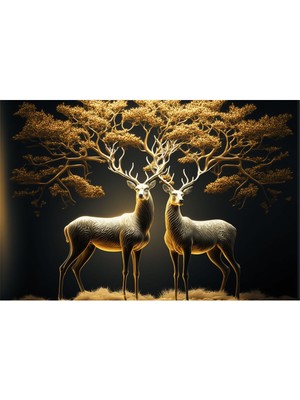 Altın Gold Detaylı Geyik Hd Baskı Kanvas Tablo Hd Dijital Baskı Yatay Kanvas Tablo 4121