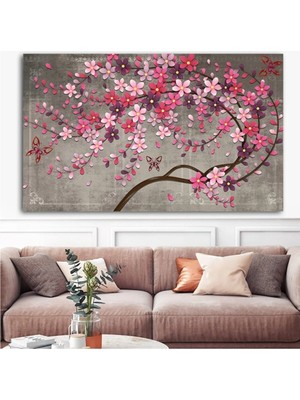 Extra Dev Boyut Renkli Çiçekli Ağaç Tasarım Hd Dijital Baskı Yatay Kanvas Tablo