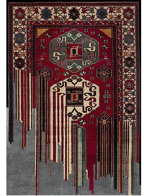 Hd Dijital Dekoratif Dikey Kanvas Tablo Klasik Çizgili Halı Desenli Renkli Vintage 980