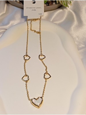 Kalp Detaylı Çelik Kolye 14 K Kaplama
