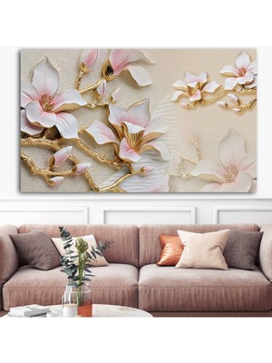 Extra Dev Boyut Tasarım Çiçek Hd Baskı Yatay Kanvas Tablo Pembe Çiçekler