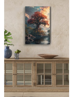GülsenArt Yalnız Turuncu Ağaç Hd Baskı Kanvas Tablo Hd Dijital Baskı Dikey Kanvas Tablo