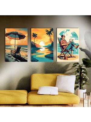 Yaz Tatili Temalı Dekoratif Hd Dijital Baskı 3'lü Dikey Kanvas Tablo 3'lü Satılmaktadır