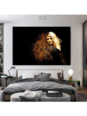 GülsenArt Gold Woman Dekoratif Hd Dijital Baskı Yatay Kanvas Tablo Oturma Odası Ofis Dekor