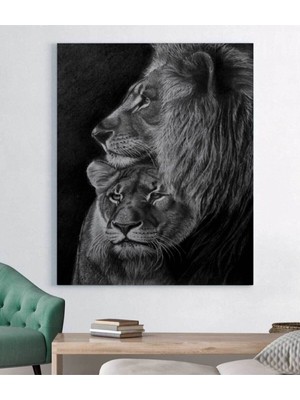 GülsenArt Aslan Leopar Hd Dijital Baskı Dikey Kanvas Tablo Oturma Odası Ofis Iş Yeri Dekoru