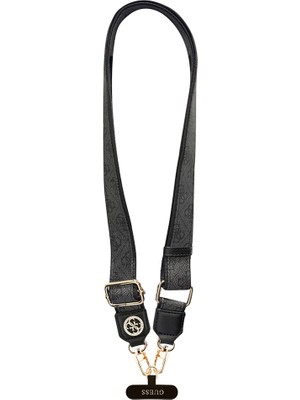 Guess Orjinal Lisanslı Taşlı 4g Metal Logolu Çapraz Vücut Telefon Askı Kayışı 150CM Siyah