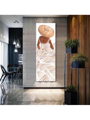 Arkası Dönük Şapkalı Model Minmal Boho Dikey Panaromik Hd Dijital Baskı Kanvas Tablo