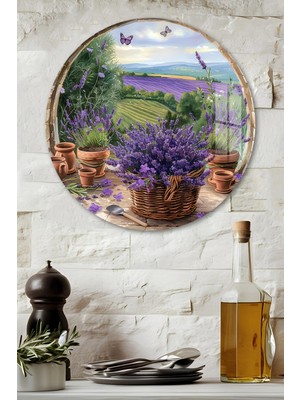 KutuTR 3D Görünümlü Temperli Cam Tablo – Lavanta ve Sepet Temalı Duvar Süsü Uv Baskı 33X33 CM-CDS110