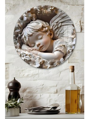 KutuTR 3D Görünümlü Temperli Cam Tablo – Uyuyan Melek Figürü Duvar Süsü Uv Baskı 33X33 CM-CDS061
