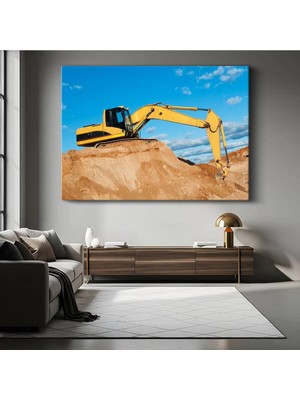 Ekskavatör Inşaat Sahası Güçlü Kanvas Tablo Iş Makinesi Toprak Tablo