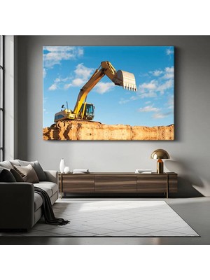 Sarı Ekskavatör Toprak Zemin Kanvas Tablo Iş Gücü Inşaat Makinesi Tablo