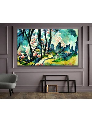 Soyut Renkli Orman Yolu Hd Baskı Kanvas Tablo Hd Dijital Baskı Yatay Kanvas TABLO5124