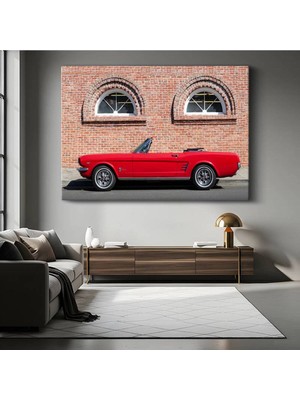 Ford Mustang Klasik Kırmızı Kanvas Tablo Convertible Amerikan Cabrio Tablo
