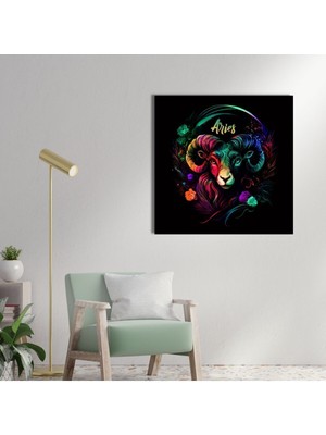 Dekoratif Hd Baskı Kare Kanvas Astroloji ve Burç Tablosu Koç Burcu