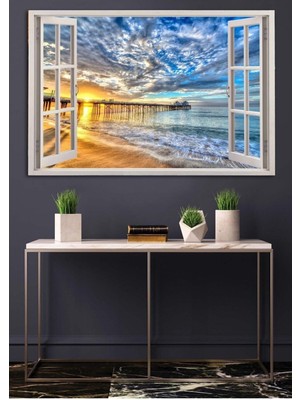 Açılır Pencere Görünümlü Manzaralı Hd Dijital Baskı Yatay Kanvas Tablo Salon Dekor