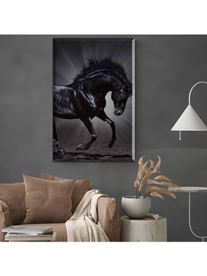 |şık Kara At Tablosu 2|çerçevesiz Hd Dijital Baskı Dikey Kanvas Tablo