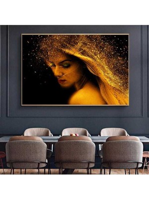 Gold Woman Dekoratif Hd Dijital Baskı Yatay Kanvas Tablo Oturma Odası Dekoru