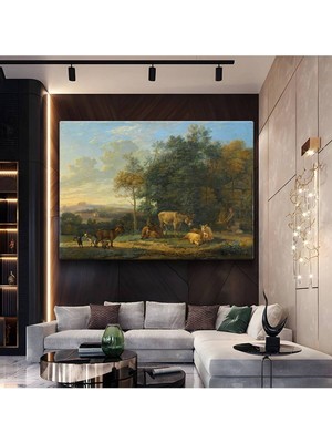 GülsenArt Karel Dujardin Çiftlik Hayvanları Kırsal Resmi Kanvas Tablo Duvar Tablosu Dekoratif Ressam Tablosu