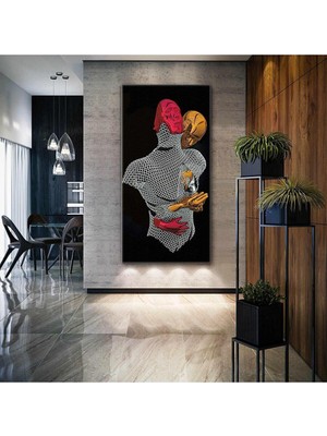 GülsenArt Sarı ve Kırmızı Metal Sarılan Çift Dikey Panaromik Hd Baskı Kanvas Tablo