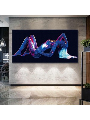 Uzanan Model Galaksi Uzay Yıldızlar Hd Dijital Baskı Yatay Panoramik Kanvas Tablo