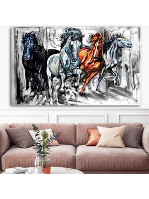 Dev Boyut Koşan Atlar Dekoratif Hd Dijital Baskı Yatay Kanvas Tablo