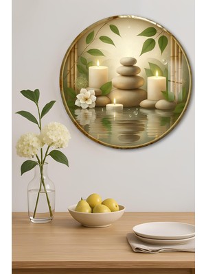 KutuTR 3D Görünümlü Temperli Cam Tablo – Zen Mum ve Taş Kompozisyonu Duvar Süsü Uv Baskı 33X33 CM-CDS119