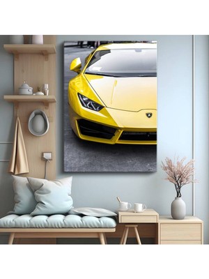 Lamborghini Huracan Sarı Spor Araba Kanvas Tablo Italyan Süpersport Detayı Tablo