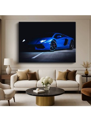 GülsenArt Lamborghini Aventador Mavi Süper Kanvas Tablo Otomobil Italyan Boğa Tablo