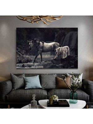 At ve Kaplan Dekoratif Hd Baskı Kanvas Tablo Premium Kalite Hd Baskı Kanvas Tablo