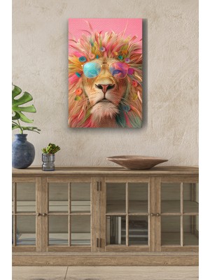 GülsenArt Hawaii Havasında Aslan Portre Yağlı Boya Görünümlü Hd Hd Dijital Baskı Dikey Kanvas Tablo