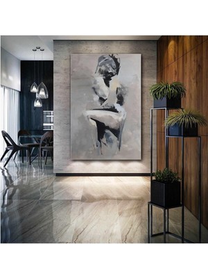 Birbirine Sarılmış Soyut Çift Nü Aşk Love Hd Dijital Baskı Dikey Kanvas Tablo Yatak Odası Dekoru