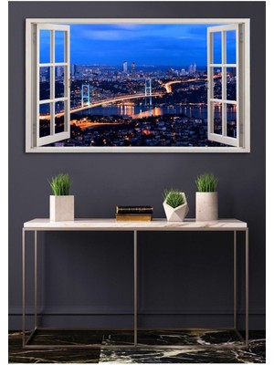 GülsenArt Açılır Pencere Görünümlü Istanbul Manzaralı Hd Dijital Baskı Yatay Kanvas Tablo
