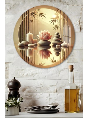 KutuTR 3D Görünümlü Temperli Cam Tablo – Zen Lotus ve Bambu Temalı Duvar Süsü Uv Baskı 33X33 CM-CDS113
