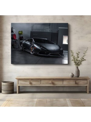 GülsenArt Lamborghini Huracan Mat Siyah Kanvas Tablo Italyan Süper Otomobil Boğa Tablo